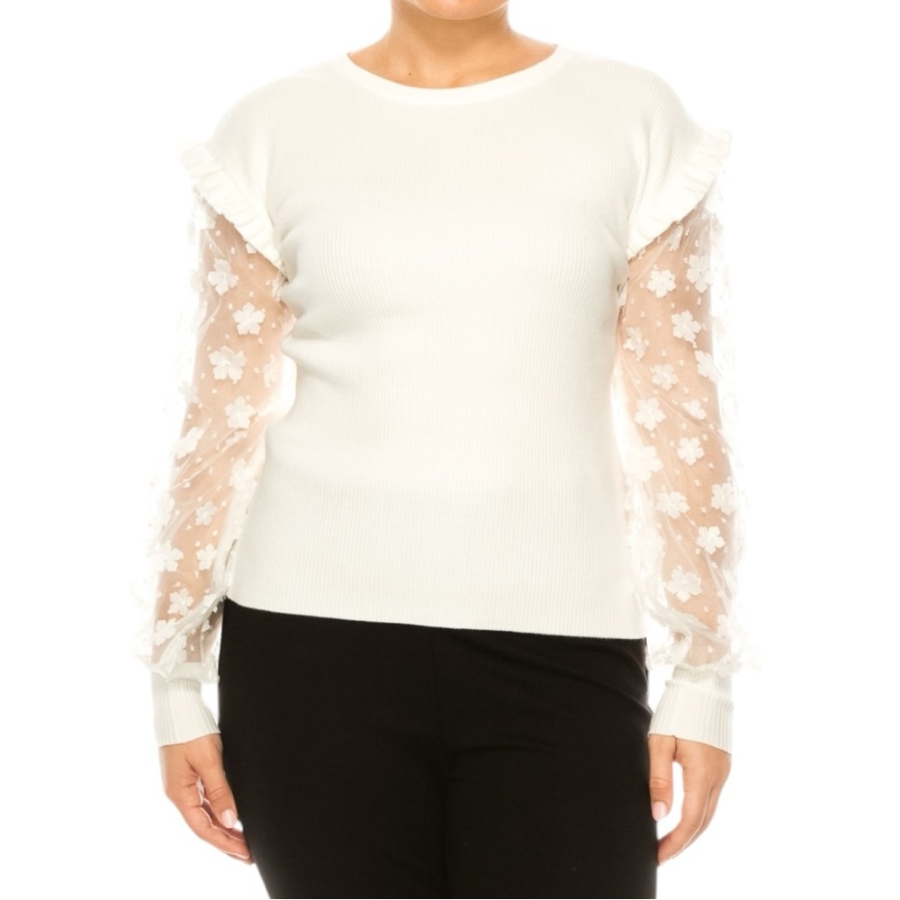 Sioni Women’s Crew‎ Neck Long Appliqué Sleeve Sweater  Sz L